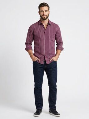 Claiborne Men's Burgundy Striped Dress Shirt
